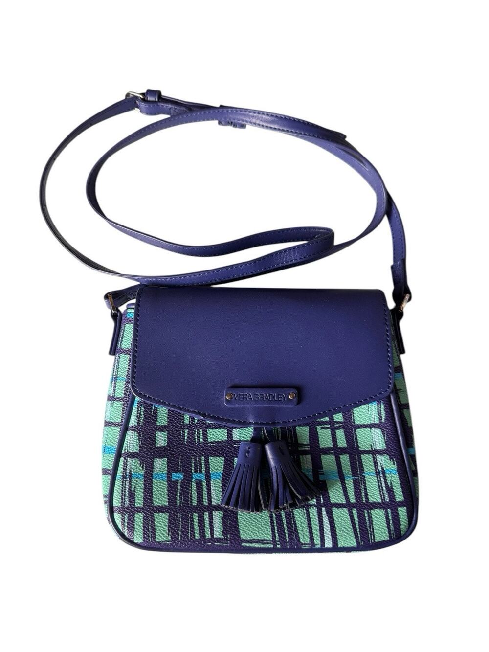 Vera Bradley Blue Green Plaid Crossbody Bag Small Adjustable Purse Preppy Boho